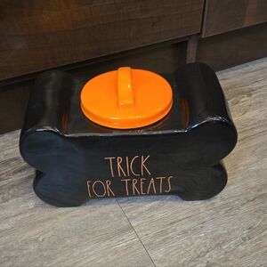 Rae Dunn Black and Orange Trick for Treats Container